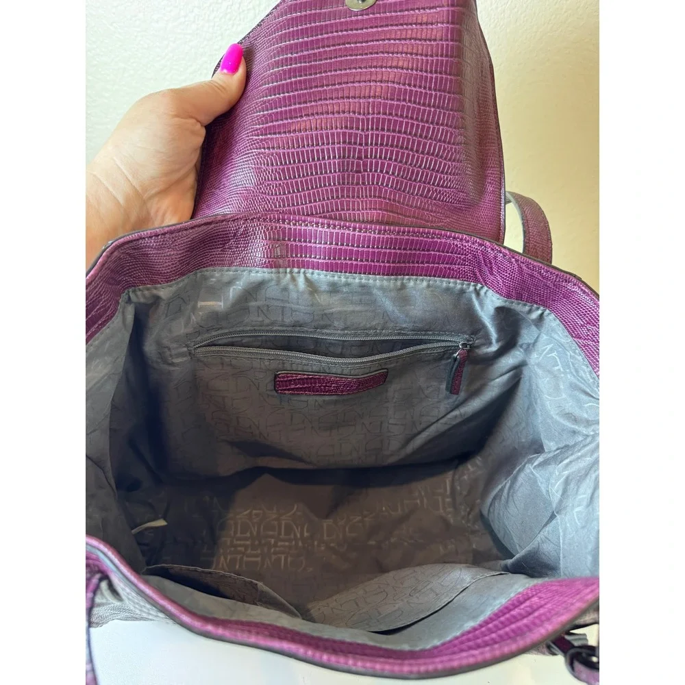 Danielle Nicole Tote Bag Women Large Purple Faux Lizard Embossed Structured Chic - Picture 5 of 14